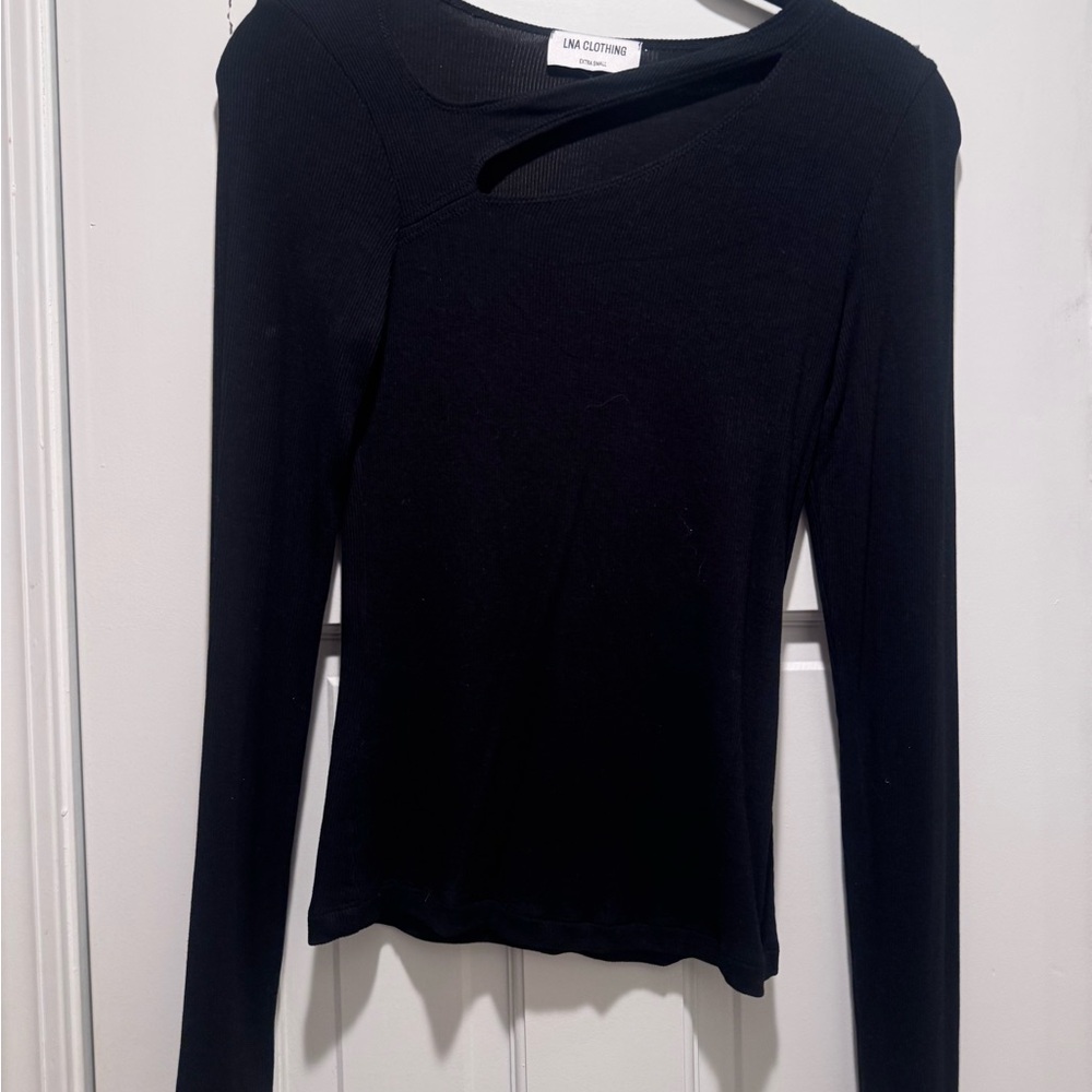 Women's LNA Black Long-Sleeve Ribbed Cutout Top Size XS Never Been Worn